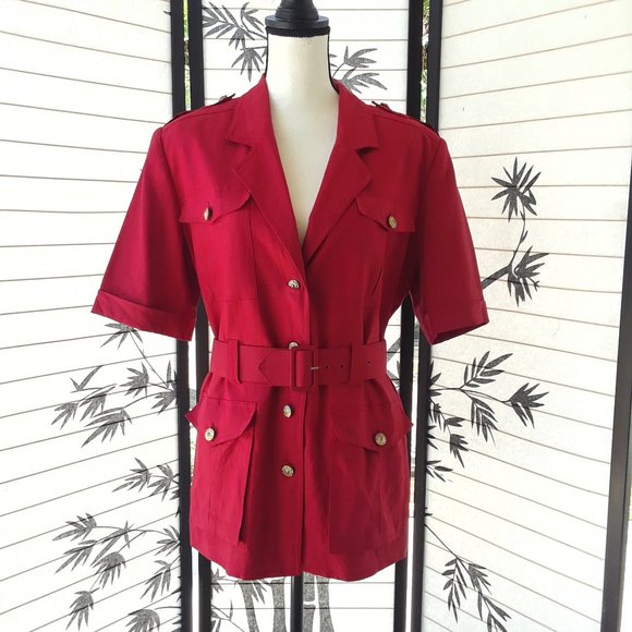 Vintage 1980s Red Linen Blend Oversized Blazer - Picture 1 of 16